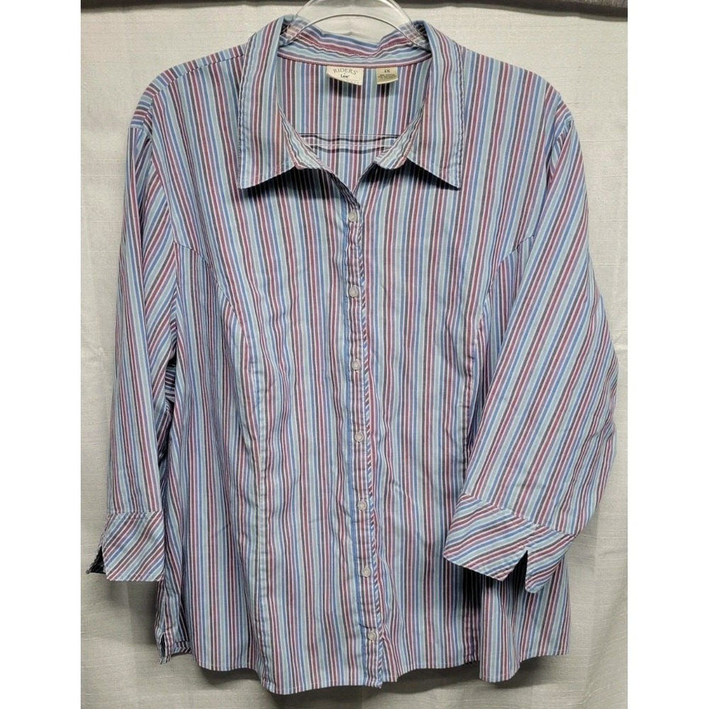 Riders By Lee Striped Structured Button Up Shirt Women's 2X 3/4 Sleeve Western